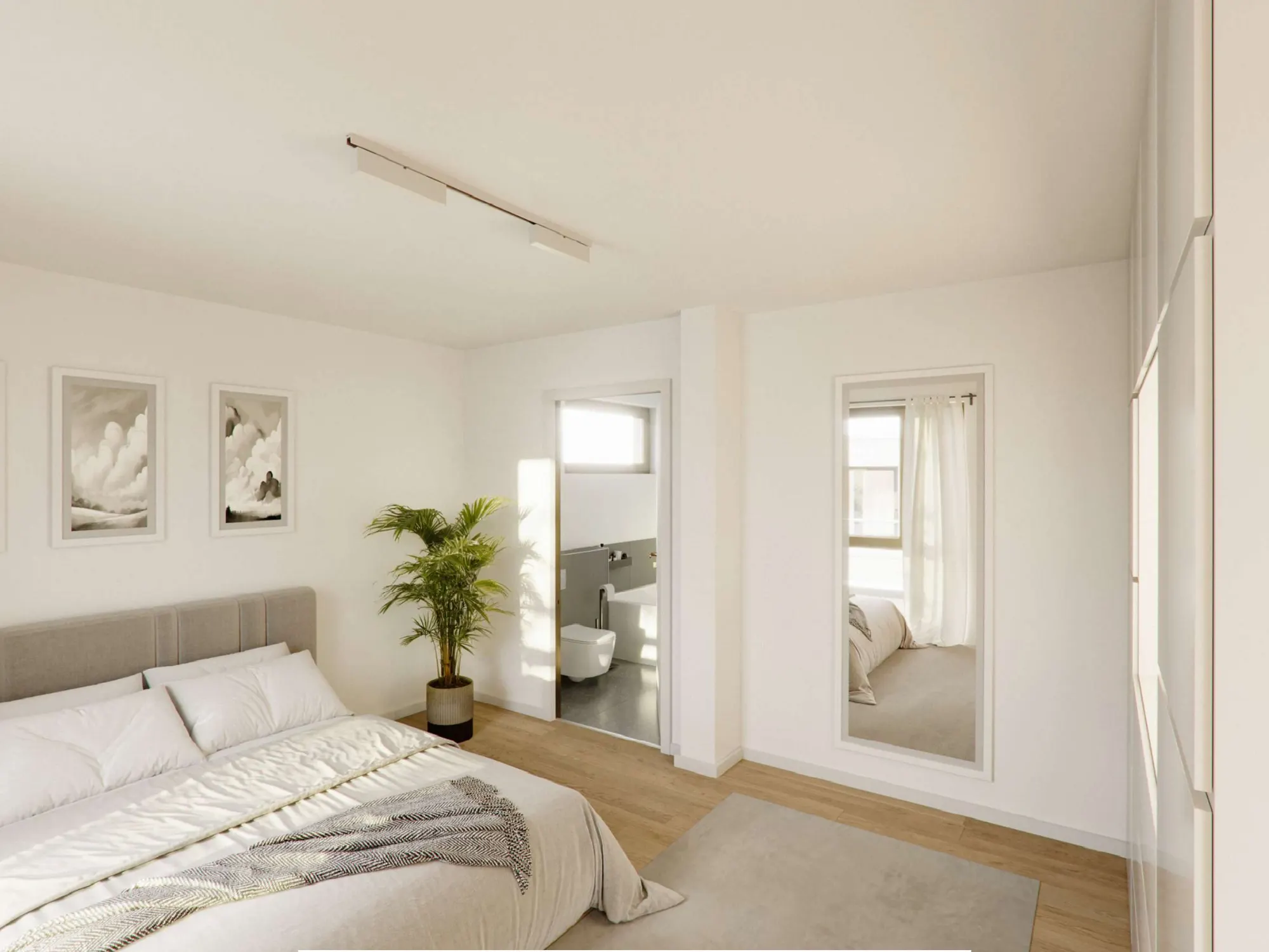 Schlafzimmer-Visualisierung mit Eichenparkett