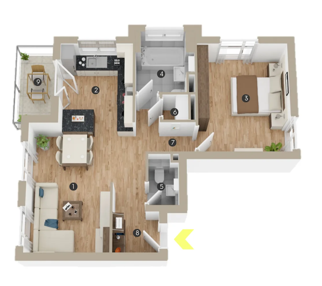 Grundriss WEH 3 – 2-Zimmer-Wohnung mit Balkon